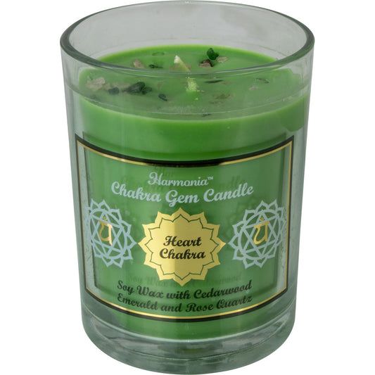 Harmonia Soy Gem Candle - 9oz Heart Chakra - Emerald & Rose Quartz