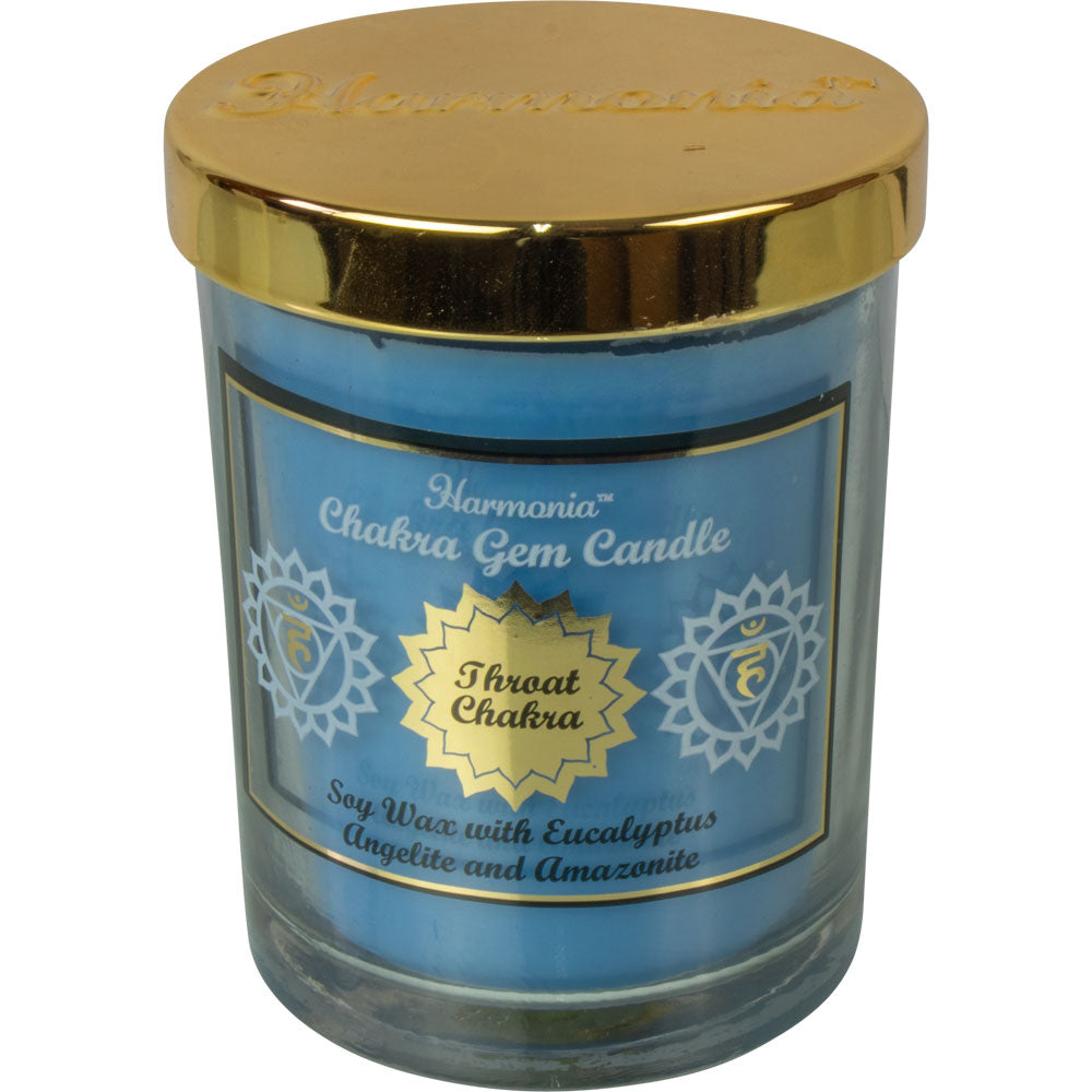 Harmonia Soy Gem Candle - 9oz Throat Chakra - Angelite & Amazonite