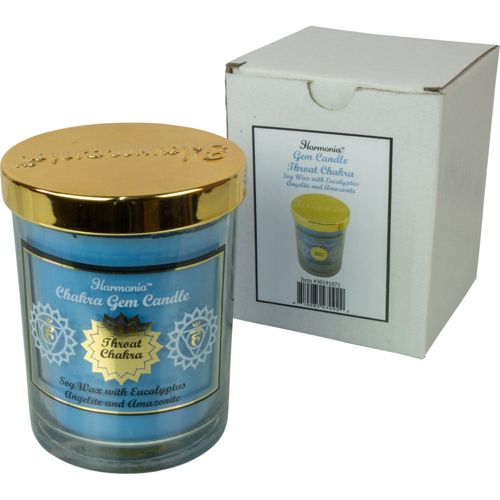 Harmonia Soy Gem Candle - 9oz Throat Chakra - Angelite & Amazonite