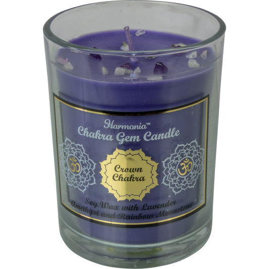 Harmonia Soy Gem Candle - 9oz Crown Chakra - Amethyst & Rainbow Moonstone